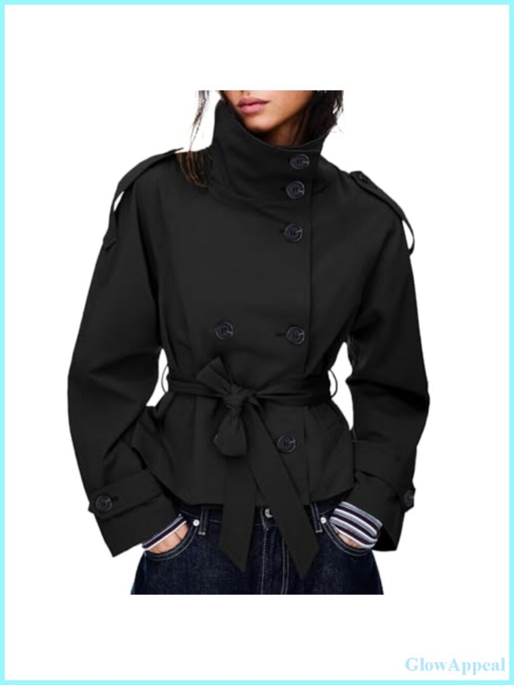Women's Cropped Trench Coat Double Breasted Belted Fall Jacket